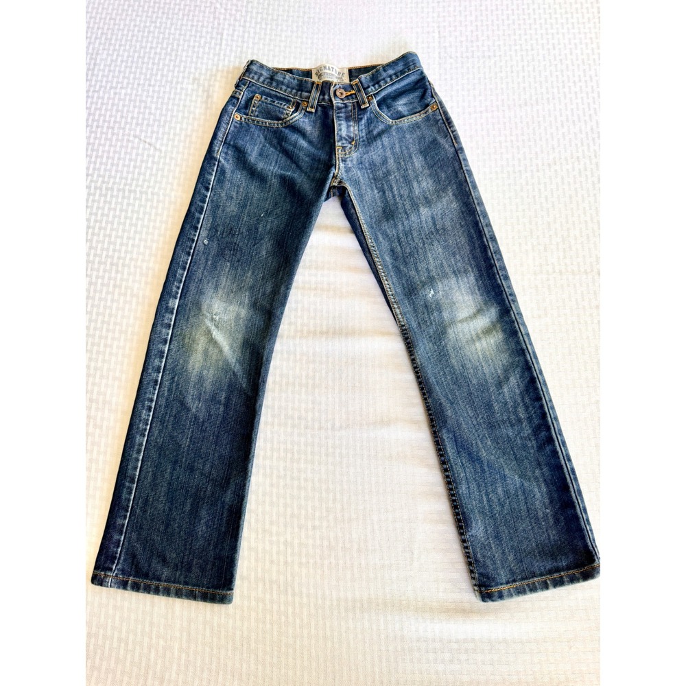 Levi Strauss Signature Boys Jeans Slim Straight‎ Fit Blue Distressed Size 10 Reg